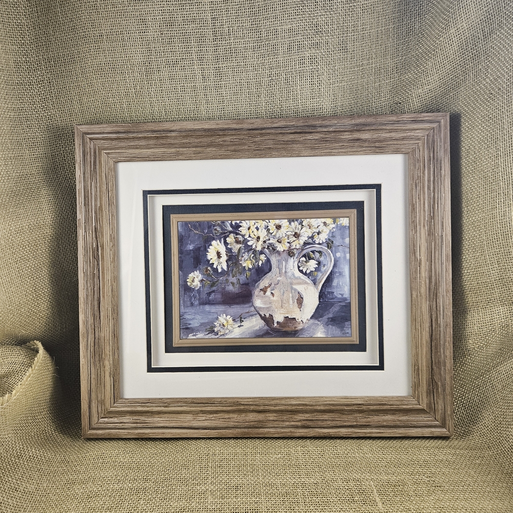 "Sunshine And Daisies" Floral Pitcher Art Print in Blue and White Tre Sorello